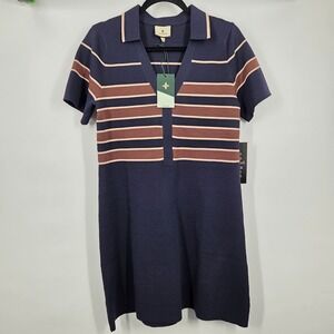NEW Tuckernuck Midnight Cacao Wright Polo Dress L Striped Knit Tenniscore Preppy